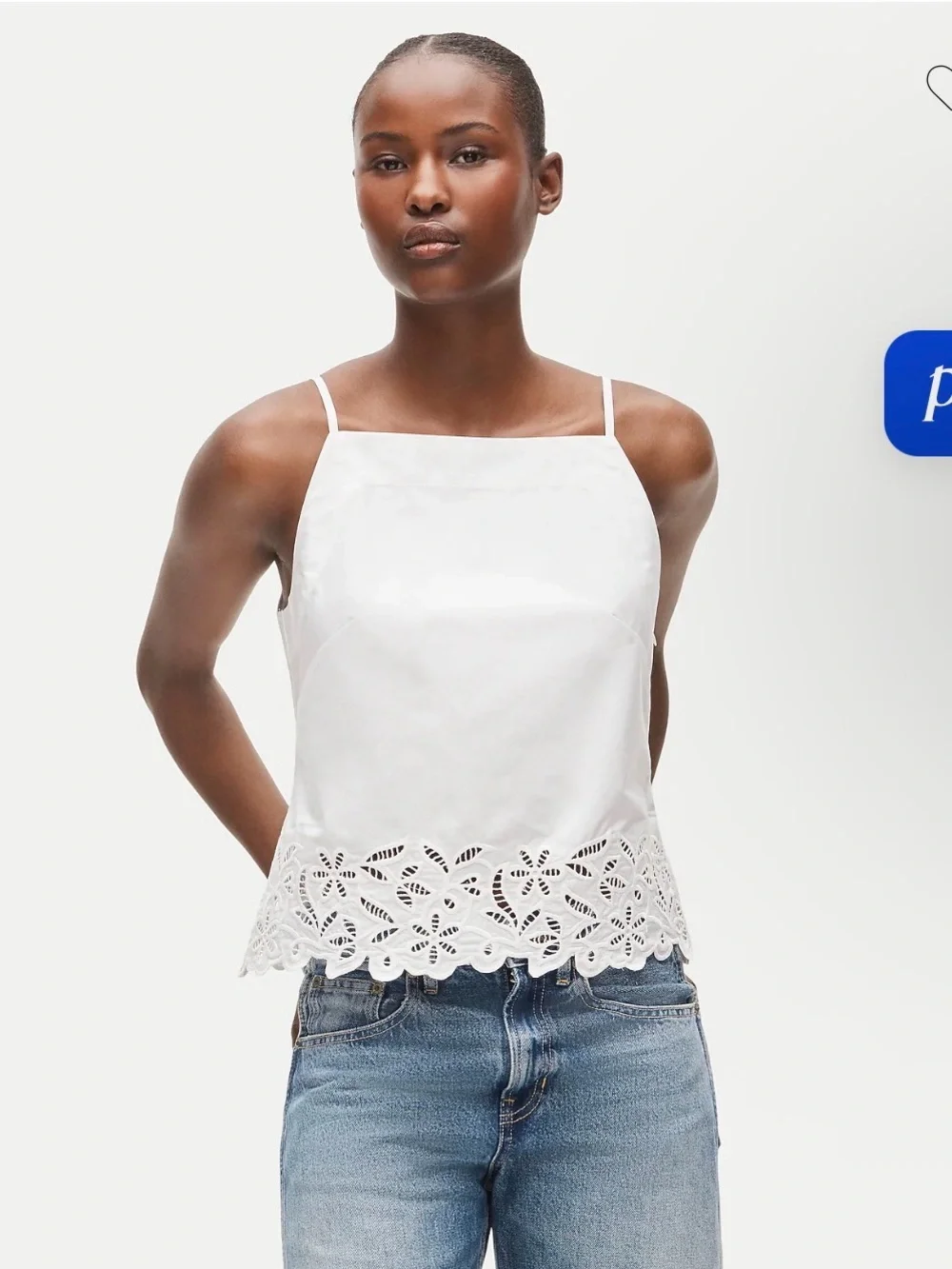 Embroidered high-neck top in cotton poplin